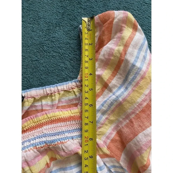 Talbots Women's 3X Plus Linen Short Puff Sleeves Striped Top Square Neck Smock - Picture 7 of 16